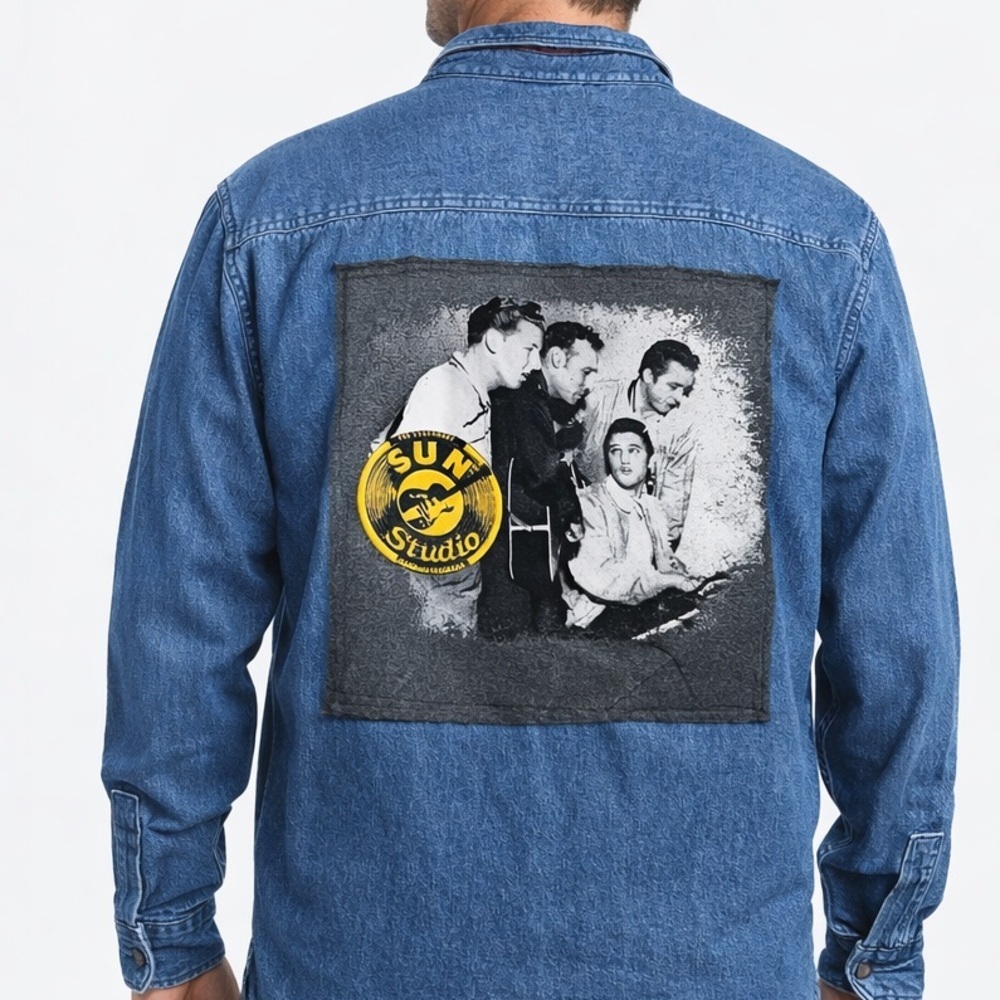 Custom Eddie Bauer Denim Shirt  Elvis Johnny Cash Sun Studio Sz L Sun Studio